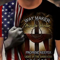 Men's American Flag & Cross Graphic T Shirt - Summer Outfit