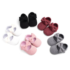 Baby Girls Knitted Shoes With Bow Soft Sole Non slip Slip on Walking Shoes