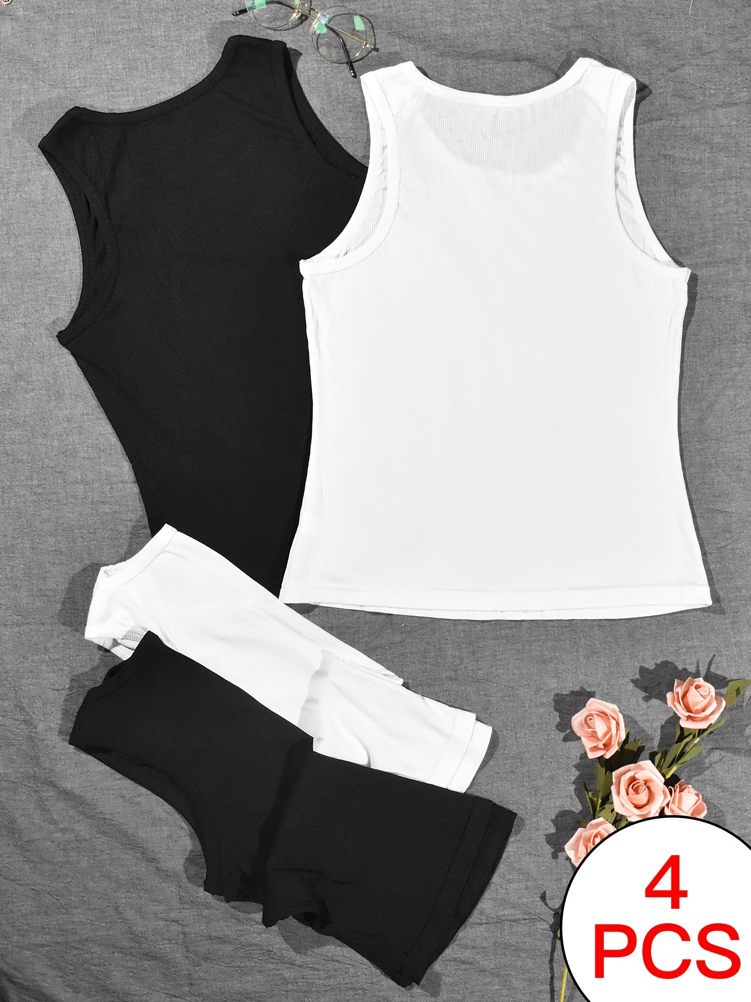 4pcs Solid Tank Tops Sleeveless Crew Neck Women's Lingerie