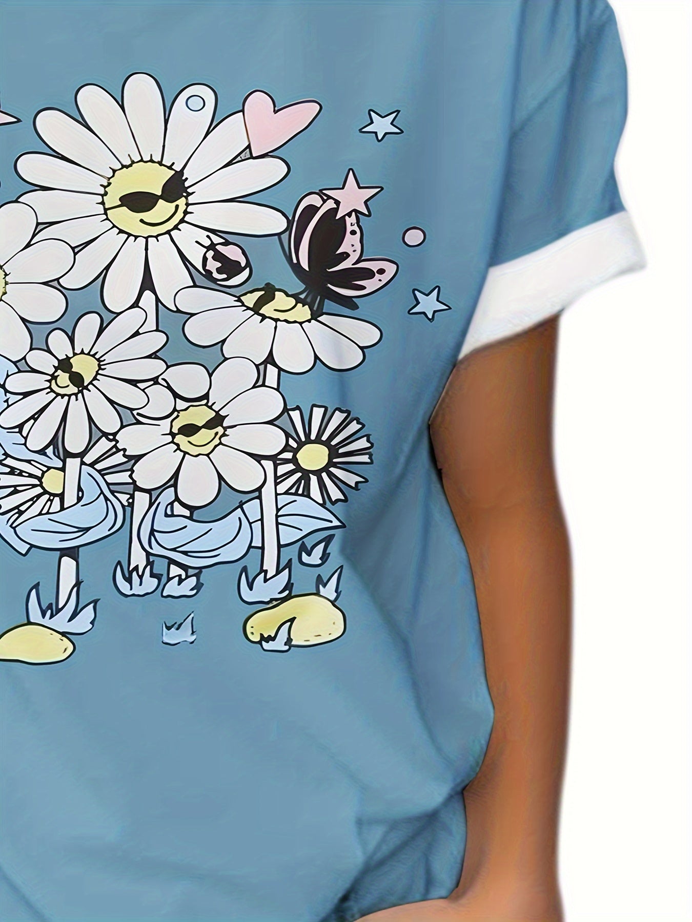 Flower Graphic Short Sleeve T shirt for Summer Sports