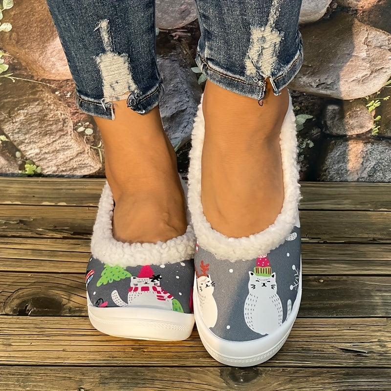 Women's Christmas Cat Pattern Slip-On Sneakers