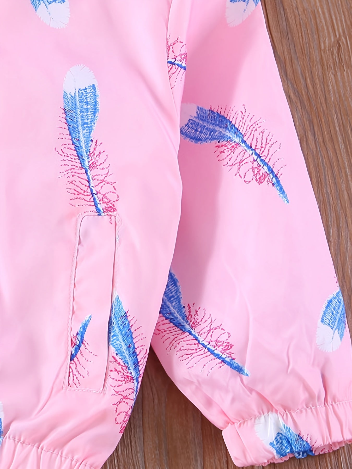 Kids Feather Print Hooded Jacket Coat with Pocket