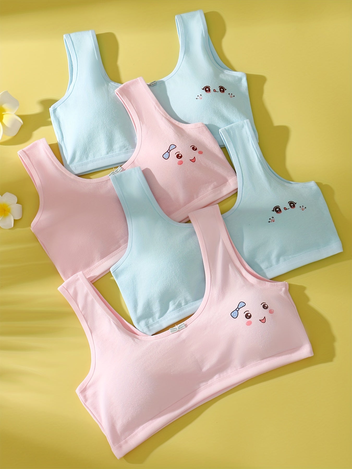 4pcs Girl's Bra Bowknot Decor Underwear No Steel Ring Breathable Bralette 7 13Y