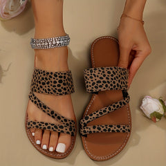 Leopard Print Slide Sandals Slip On Flat Summer Shoes Lightweight
