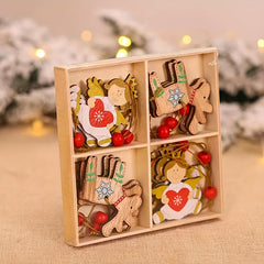 12pcs Wooden Reindeer Doll Christmas Tree Hanging Ornaments