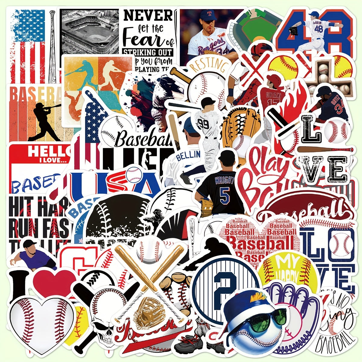 52pcs Baseball Stickers Mobile Phone Case Notebook Water Cup Decoration