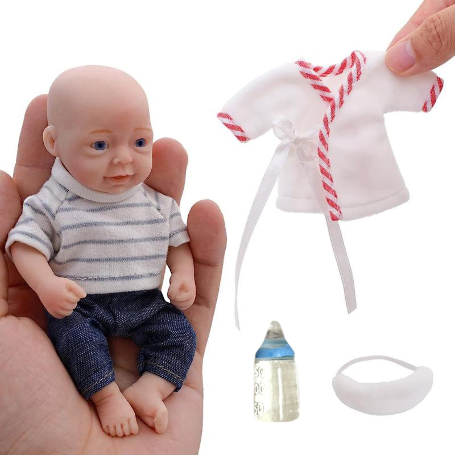Mini Palm Solid Silicone Reborn Girl And Boy Doll With Two Outfits