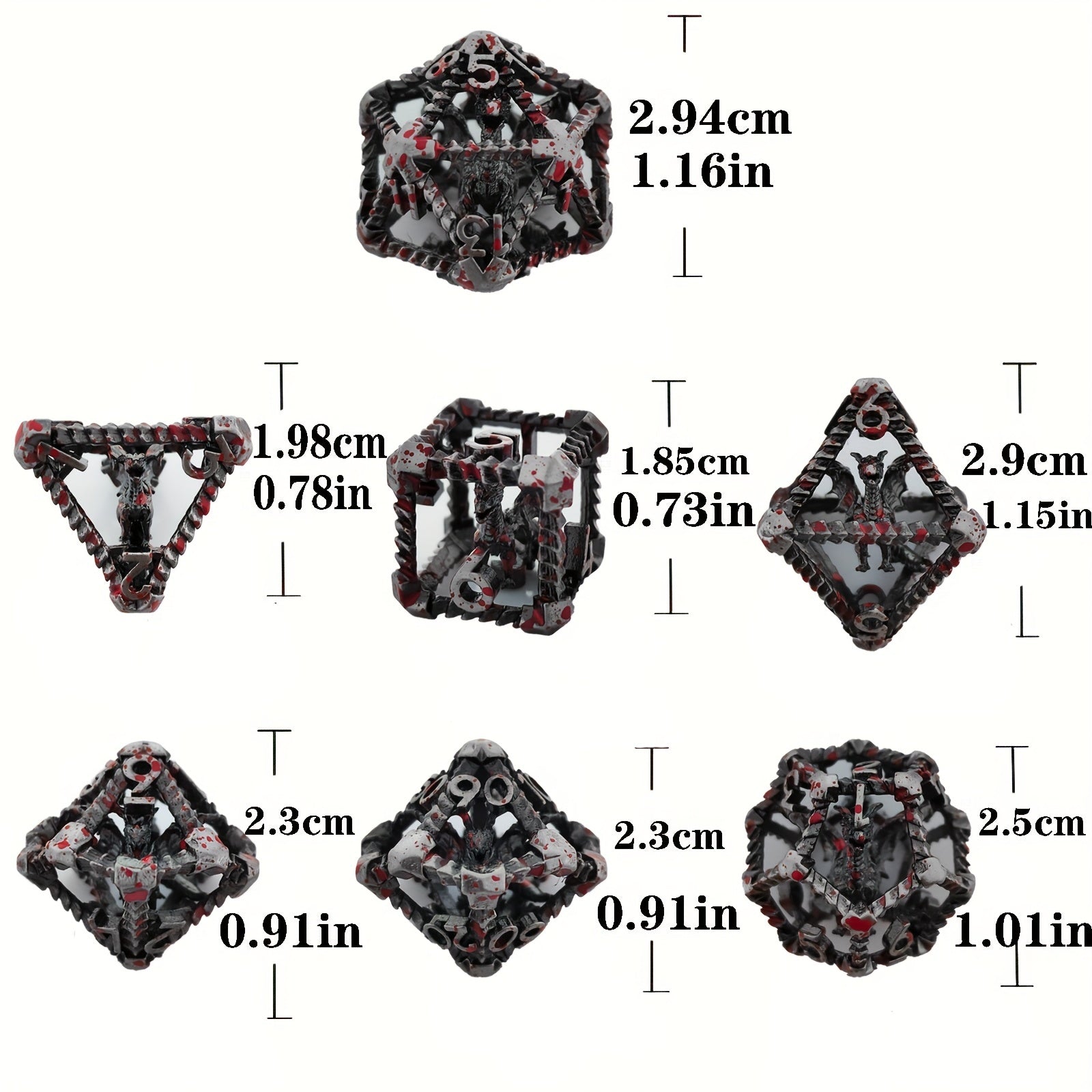 Metal Hollow Dragon Dice Set 7pcs Large Polyhedral Dice