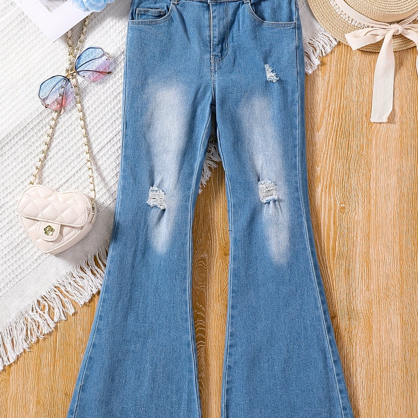Girls Bell Bottom Ripped Jeans Spring Autumn