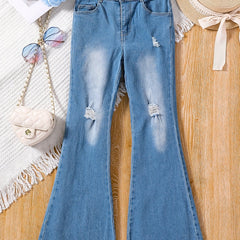 Girls Bell Bottom Ripped Jeans Spring Autumn