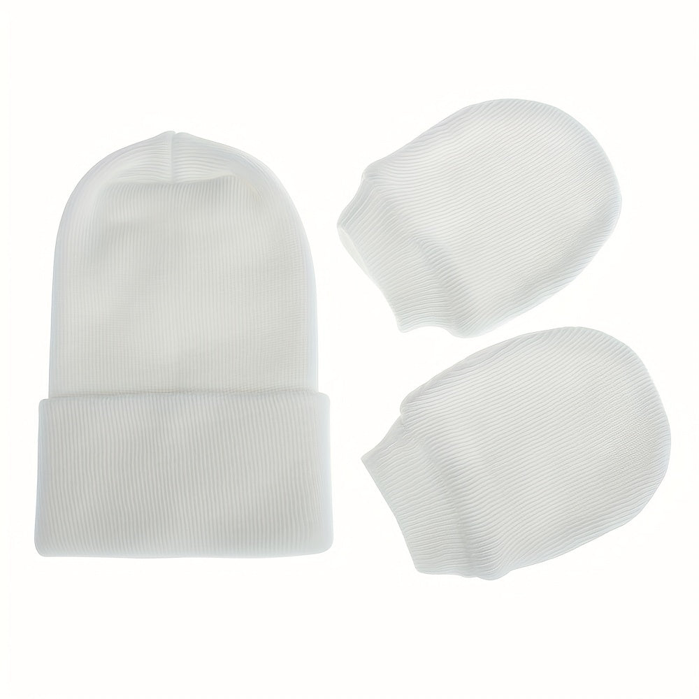 Baby Double Layer Thickened Fetal Cap Newborn Striped Gloves Hat Set