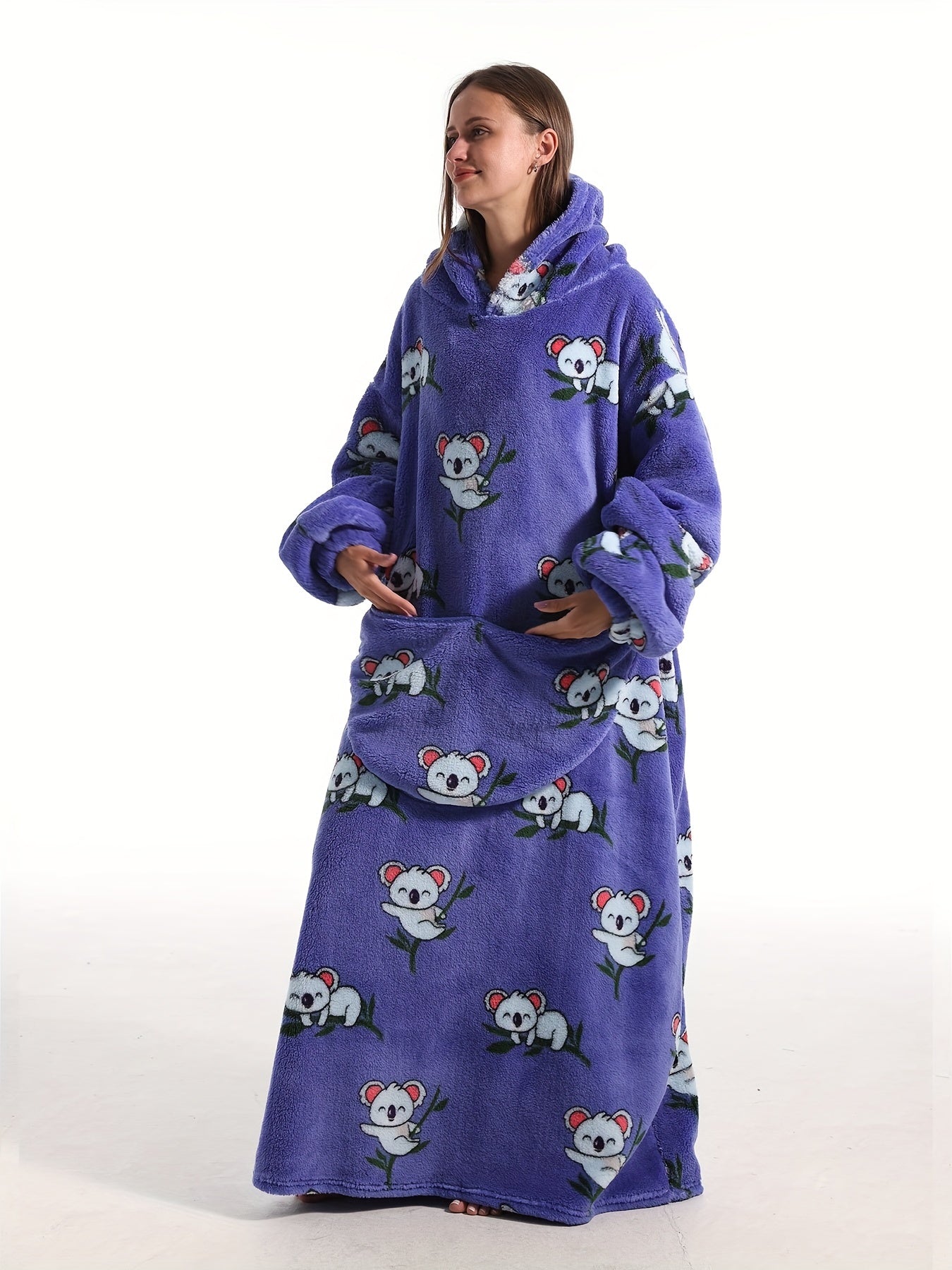Sherpa Fleece Hooded TV Blanket with Pockets & Koala Print Nightgown