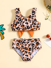 2pcs Leopard Print Top & Shorts Bikini Tankini Swimsuit Set