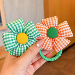 Girls Sun Flower Head Rope Plaid Fabric Hair Tie
