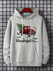 Christmas Car And Tree Print Hoodies For Men Graphic Hoodie
