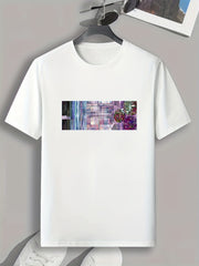 Geometric Print Men's Stretch Tee for Outdoor Summer