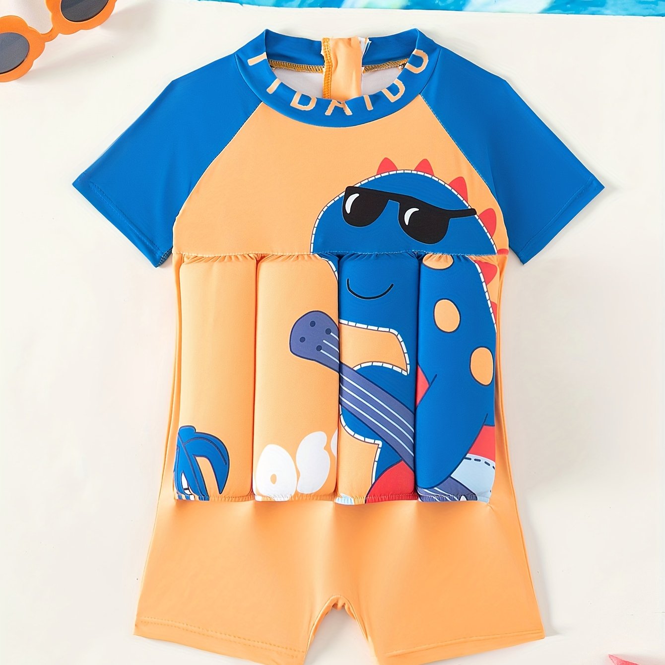 Baby Boys Dinosaur Print Swimsuit With Buoyancy Clothes