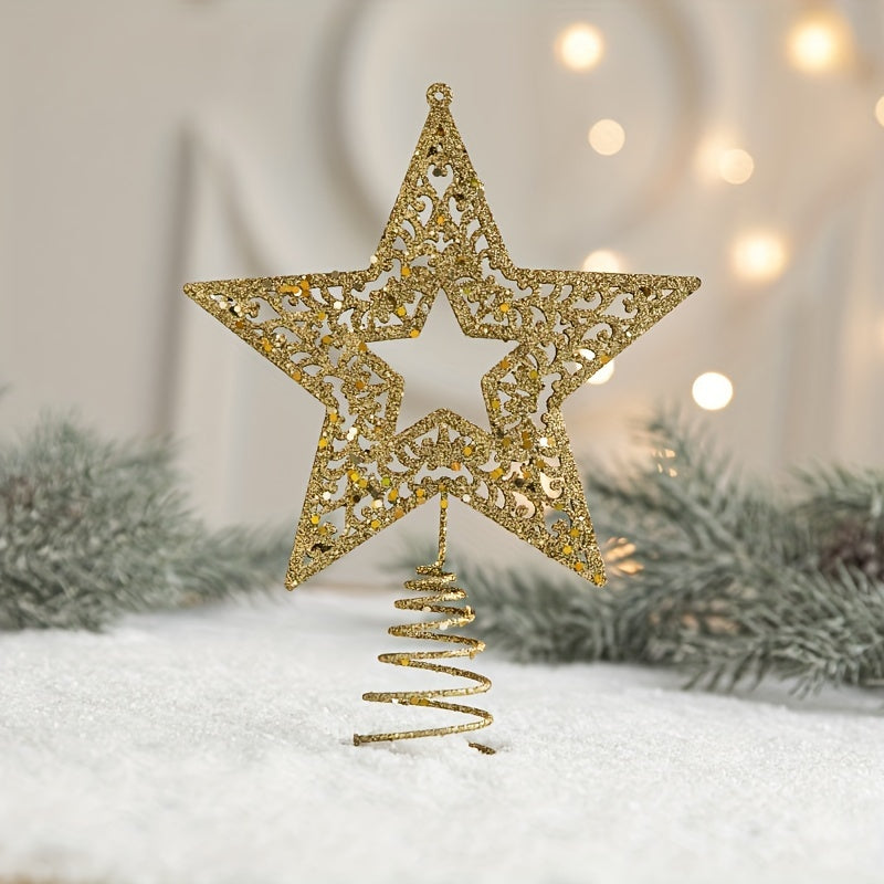 Golden Iron Hollow Five-pointed Star Christmas Tree Topper