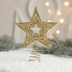 Golden Iron Hollow Five-pointed Star Christmas Tree Topper