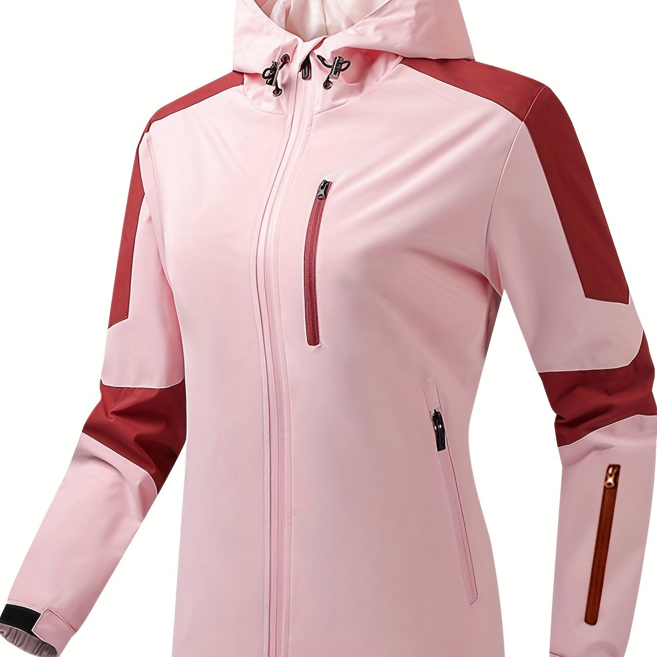 Women Waterproof Hooded Jacket with Zipper Pockets