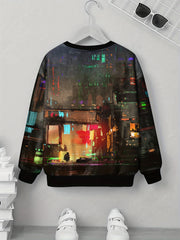 3D City Print Kid's Pullover Top for Spring Fall Winter