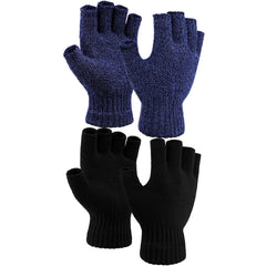 2 Pairs Half-Finger Knit Gloves Winter Touch Screen Warm Gloves