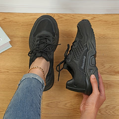 Women's Solid Mesh Lace Up Platform Sneakers Lightweight Outdoor Shoes
