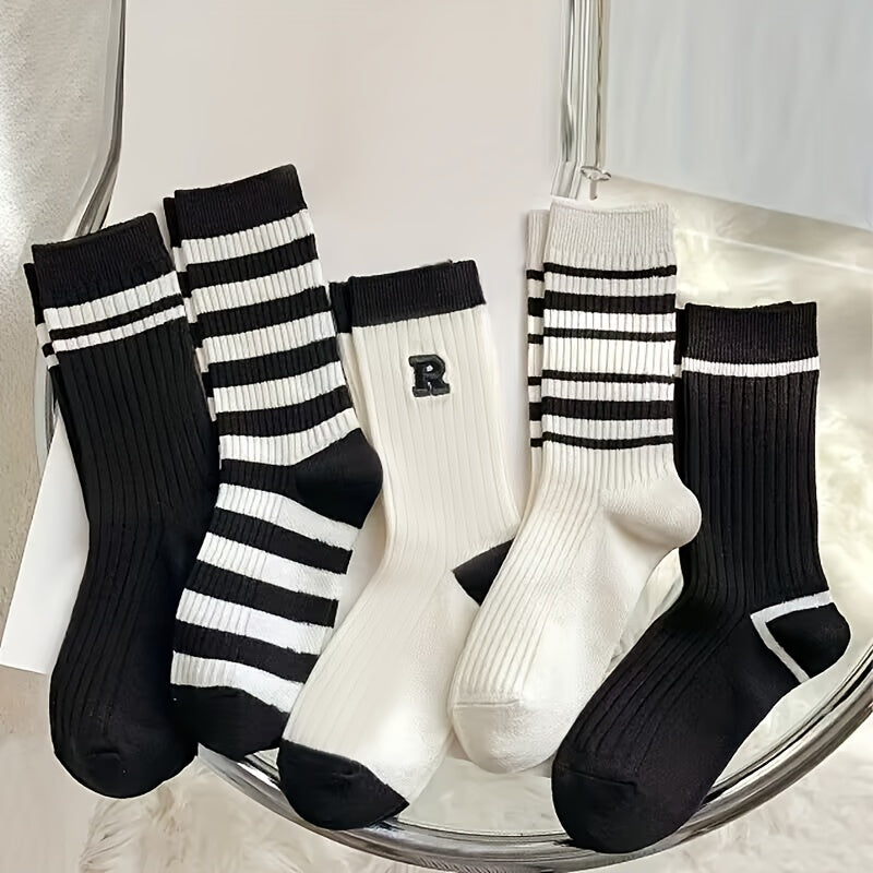 10 Pairs Striped Crew Socks for Women