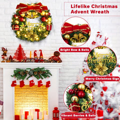 Christmas Golden Bell Wreath with Colored Balls & Bow