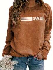 Letter Print Crew Neck Sweatshirt Women's Clothing