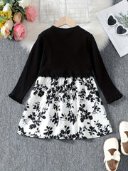 Girls 2pcs Dress & Cardigan Set Floral Print Ruffle Top
