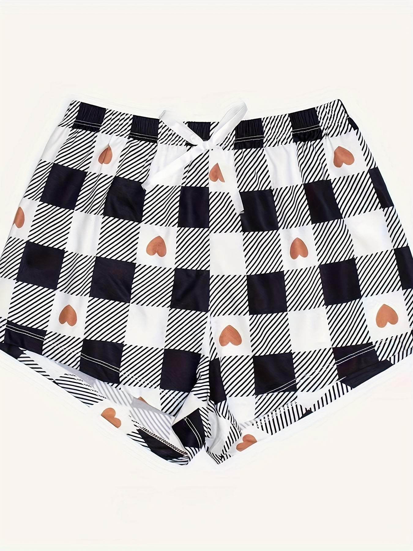 Heart Print Sleep Bottoms Comfy Bow Tie Shorts Women's Sleepwear