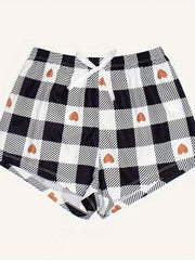 Heart Print Sleep Bottoms Comfy Bow Tie Shorts Women's Sleepwear