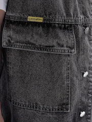 Men's Denim Vest Casual Street Style Big Pockets Turn-Down Collar Waistcoat