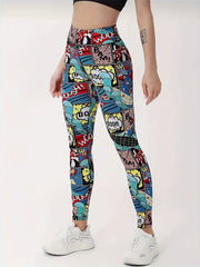 Cartoon Print Yoga Leggings High Waist Slim Fitness Pants
