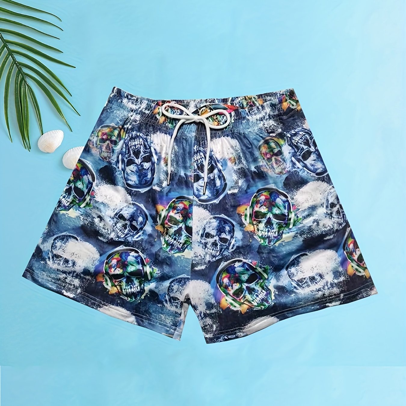 Skulls Print Men's Swim Trunks Quick Dry Swimwear Shorts