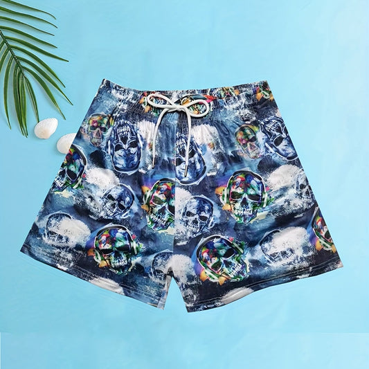 Skulls Print Men's Swim Trunks Quick Dry Swimwear Shorts