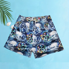 Skulls Print Men's Swim Trunks Quick Dry Swimwear Shorts
