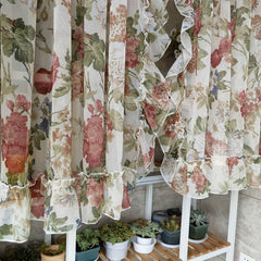 2pcs Flower Sheer Ruffled Short Curtain Valance French Tulle Door Curtains