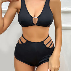 Rhinestone Plunge Bra & Cut Out Panties Lingerie Set