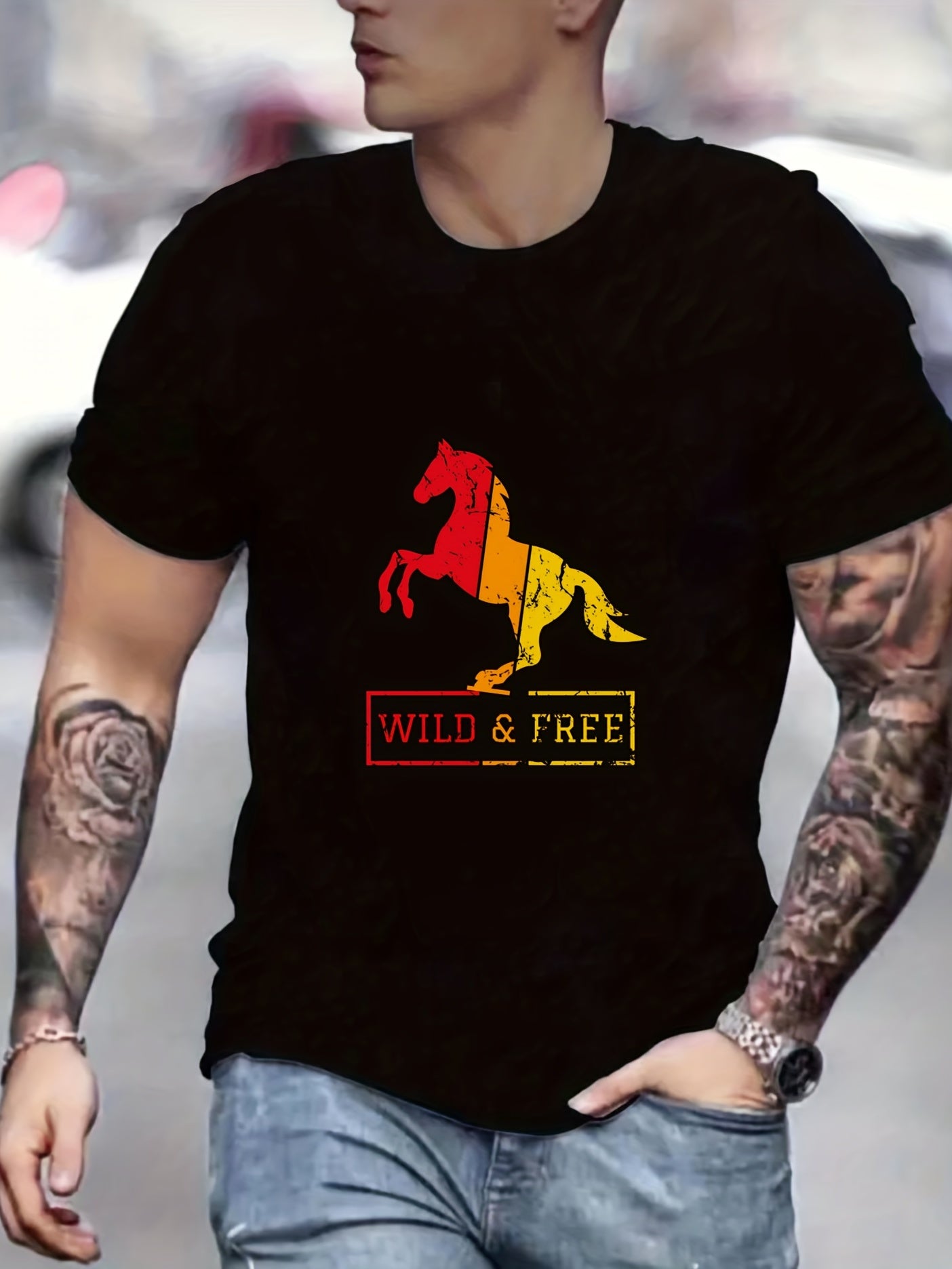 Men's Horse Print Graphic Active T shirt
