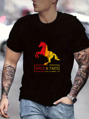 Men's Horse Print Graphic Active T shirt