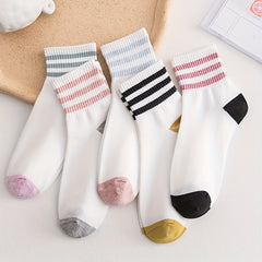 5 Pairs Striped Trim Sports Short Socks Women's Stockings