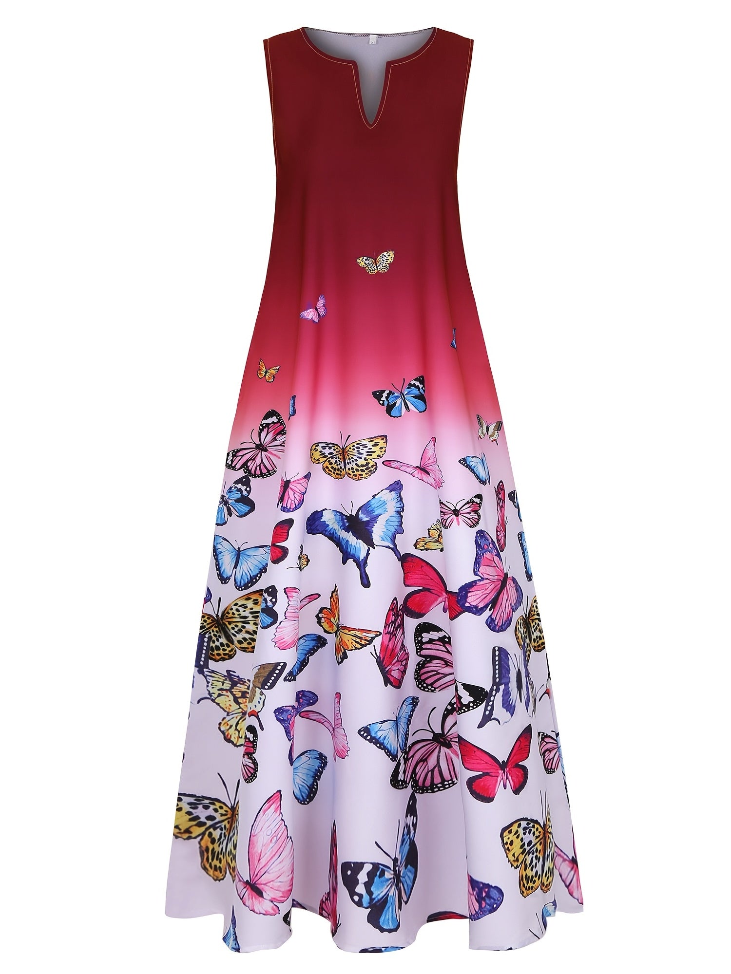 Butterfly Ombre Print Notched Neck Tank Maxi Dress