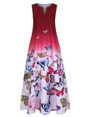 Butterfly Ombre Print Notched Neck Tank Maxi Dress