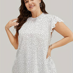 Dot Print Butterfly Sleeve Blouse