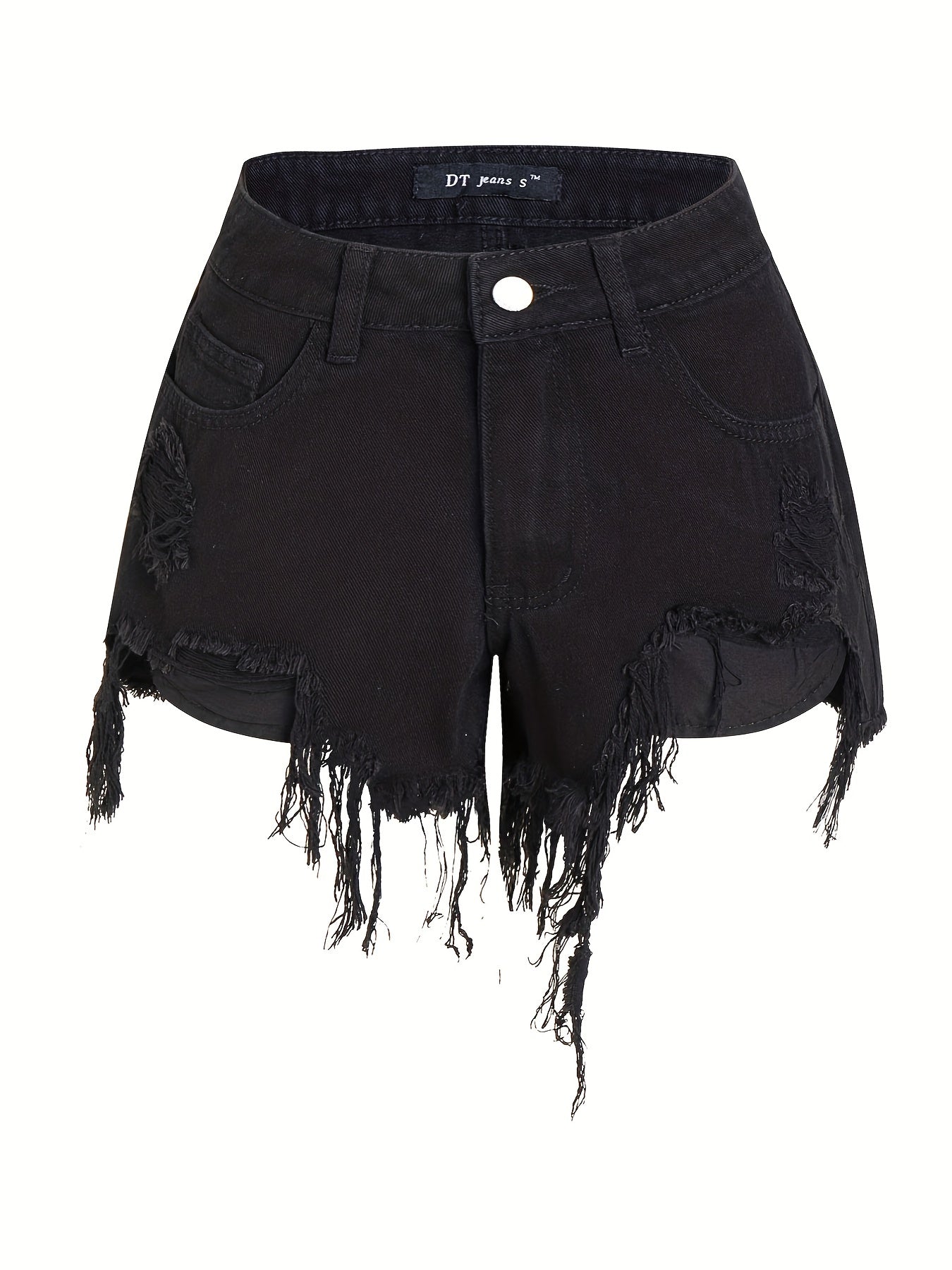 Button Fly Asymmetrical Denim Shorts