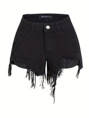 Button Fly Asymmetrical Denim Shorts