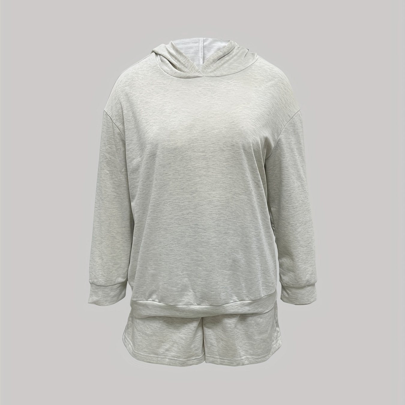 Solid Long Sleeve Hoodie & Shorts Outfits Set