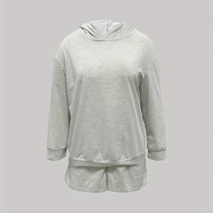 Solid Long Sleeve Hoodie & Shorts Outfits Set